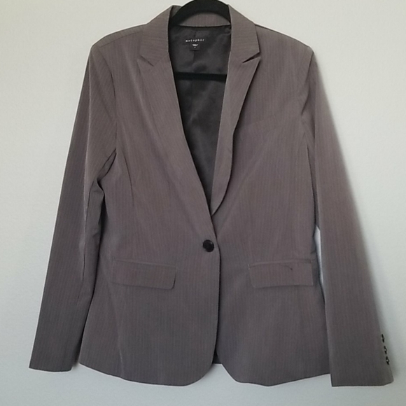 Metaphor Office Neutral size 12 gray pinstripe One Button blazer NWT - Picture 1 of 8